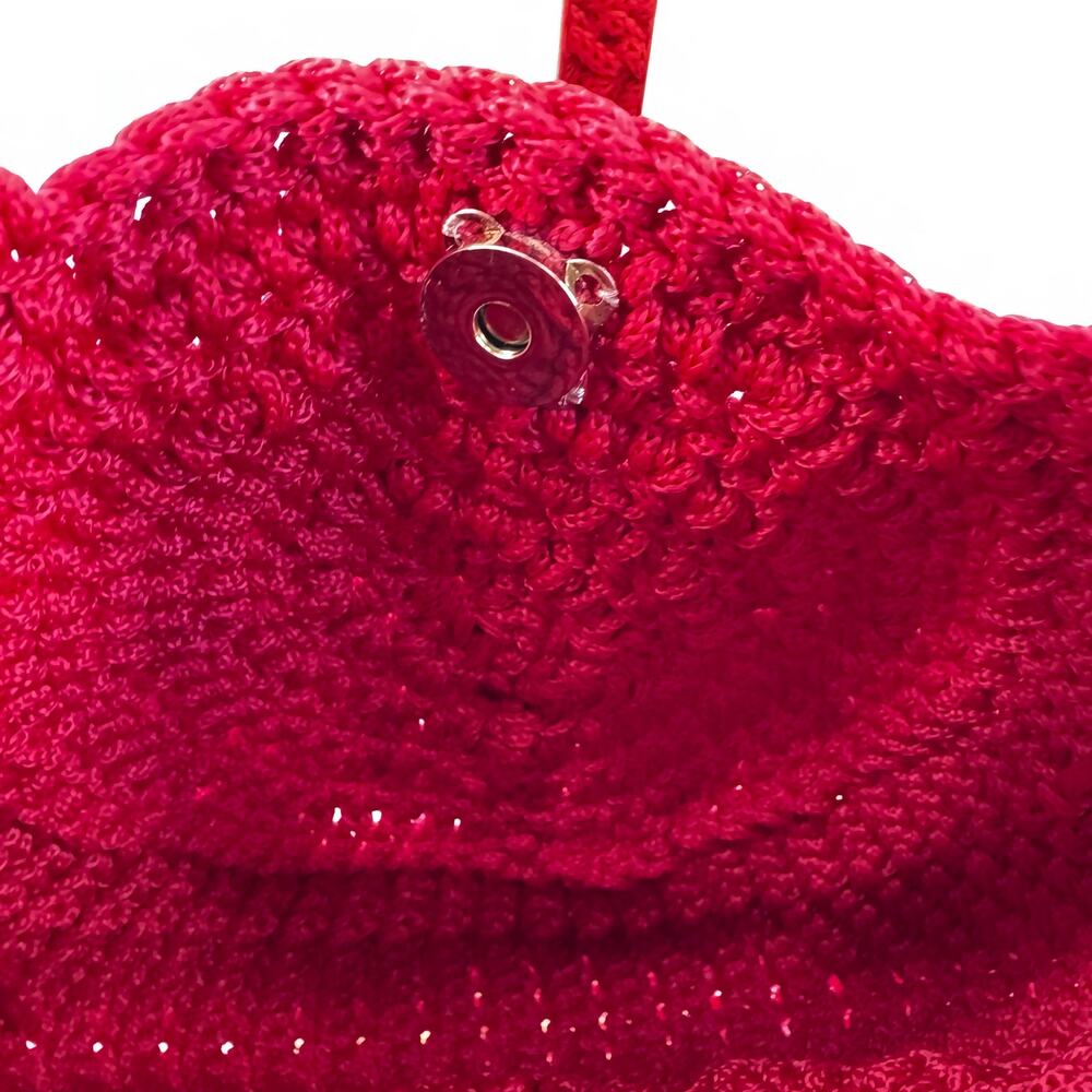Handmade Red Crochet Floral Shoulder Bag Boho Cottagecore Knit statement purse - Picture 12 of 12